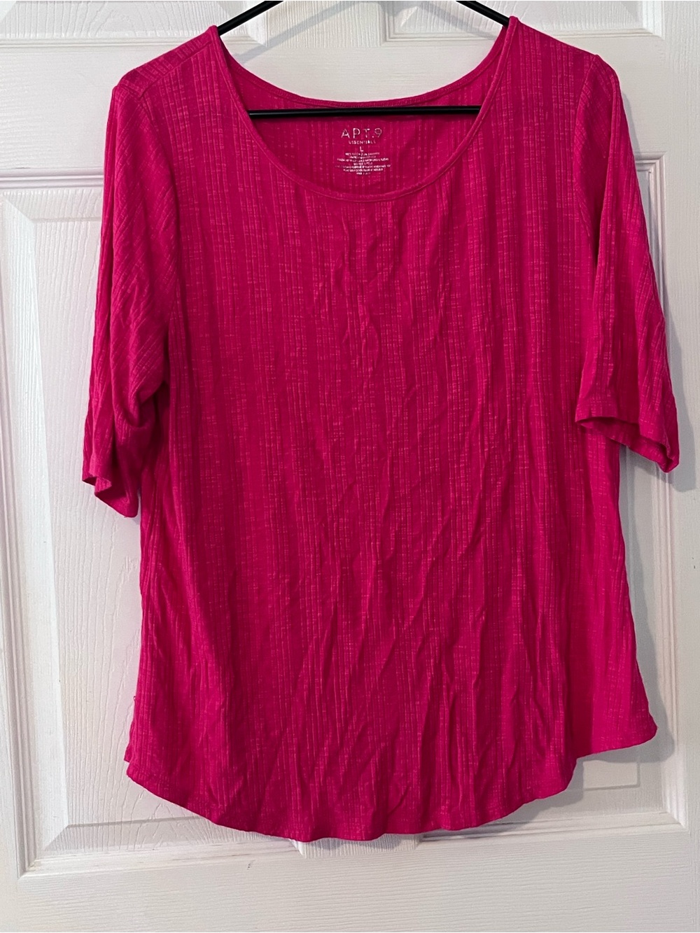 Apt. 9 Women's Hot Pink Elbow Sleeve Scoop Neck Top